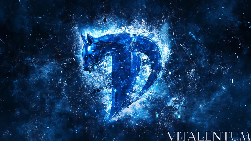 Blazing blue panther emblem glowing in a cosmic storm.