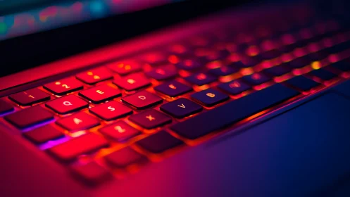 Backlit laptop keyboard glows with vivid neon gradient light