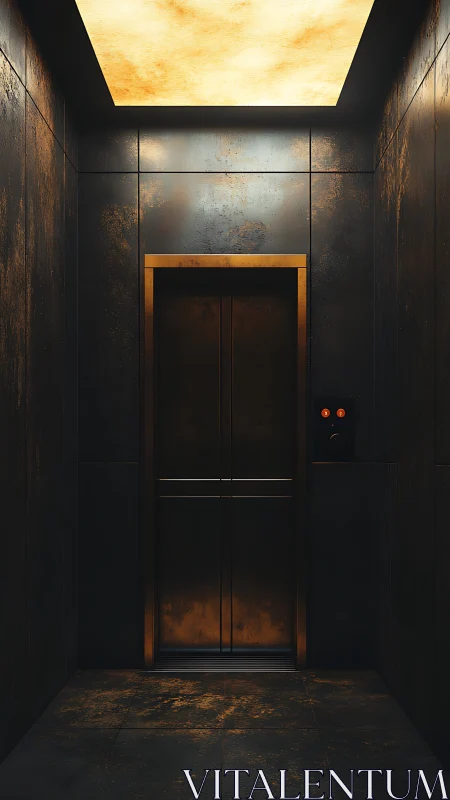 Warmly lit industrial elevator promising a quiet escape.