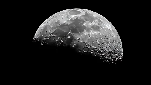 Lunar crescent close-up with sharply defined impact craters.