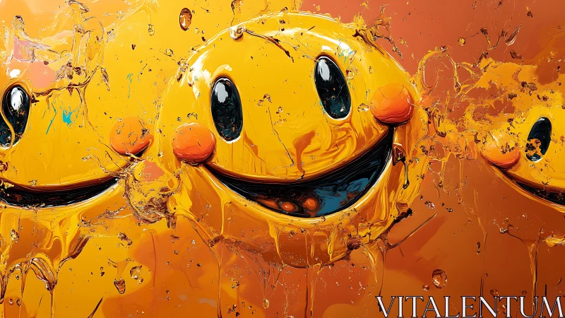 Molten smiley spheres melt into a wild neon happiness storm.