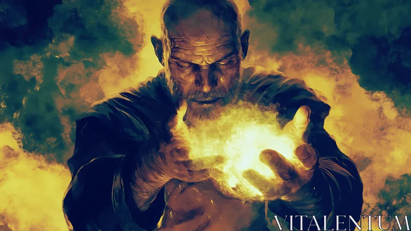 Fire-wielding mage conjures blazing energy sphere.