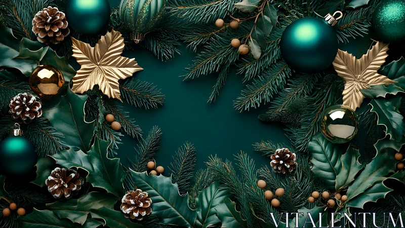 Holiday wreath composition frames central empty green space