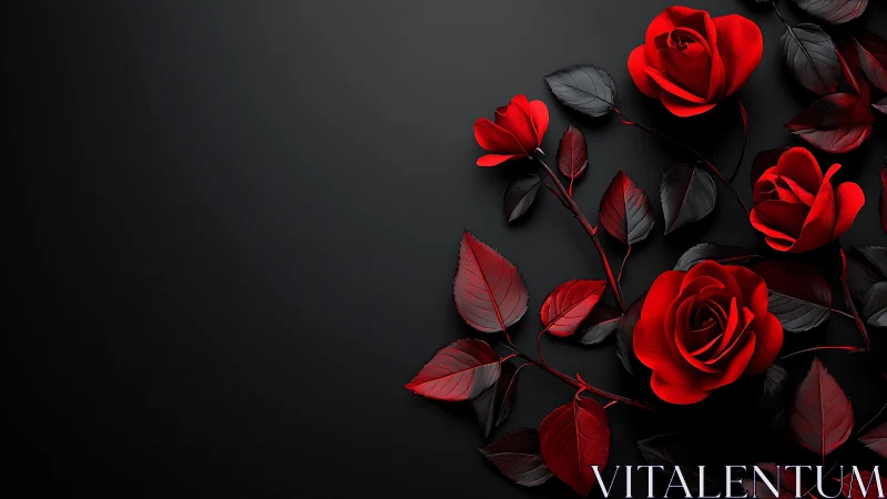 Crimson Roses with Dark Foliage Against Charcoal Background