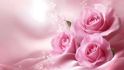 Three Pink Roses with Soft Luminous Background and Delicate Particle Effects