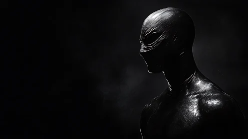 Midnight sentinel wrapped in obsidian shadowed silence.