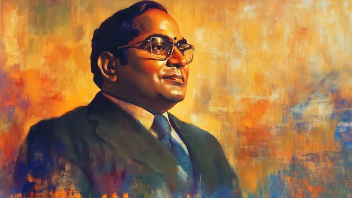 Portrait of dignified man in suit with luminous warm hues.