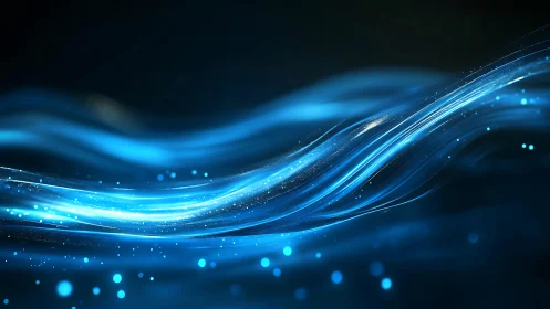 Luminous blue energy waves stream through dark void.