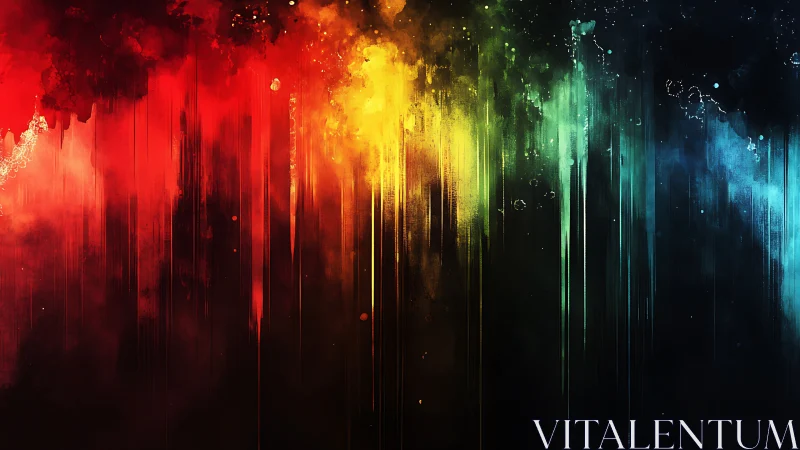 Spectrum-split vertical light streaks dissolve through dense chromatic haze