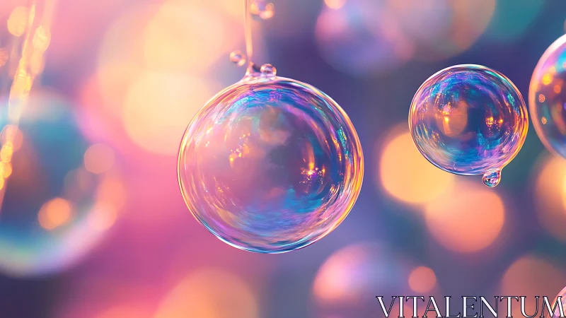 Iridescent soap bubbles against defocused light background.