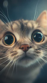 Close-up portrait of white cat with oversized amber and blue eyes