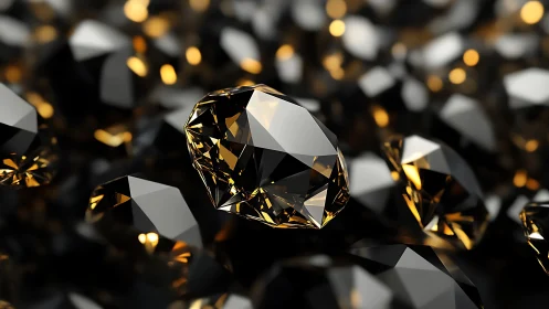 Golden-black gemstones sparkling in a dreamy nightscape.