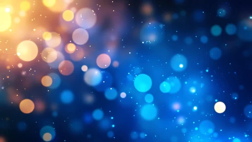 Vibrant bokeh light effect with blue and gold abstract background.