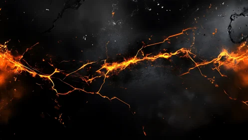 Orange Lightning Bolts Strike Dark Smoky Background