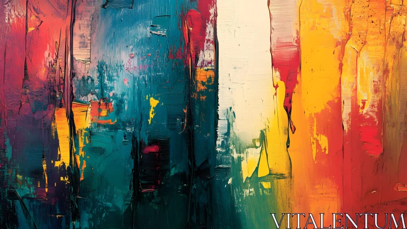 Vibrant abstract painting with bold color blocks and textured strokes.