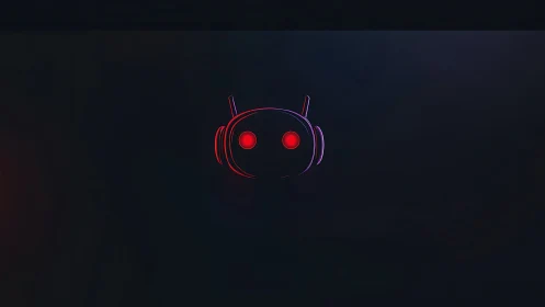 Minimal neon robot face icon on dark gradient background.