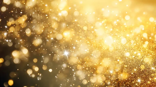 Gold glitter particles form dense glowing bokeh field