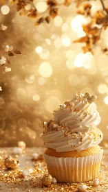 Golden Celebration Cupcake with Shimmering Elegance.
