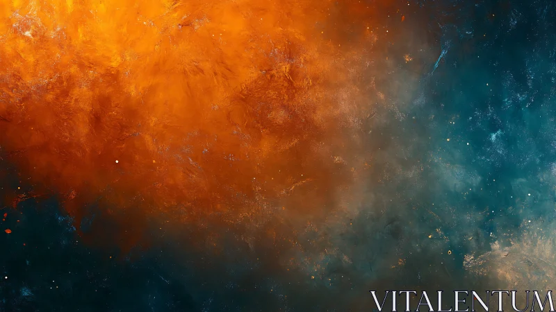 Glowing orange nebula drifting into deep teal starlight.