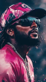 Electric magenta swagger tilts skyward in molten sunlight