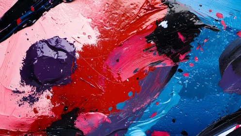Bold Abstract Painting with Vibrant Red and Blue Brush Strokes.