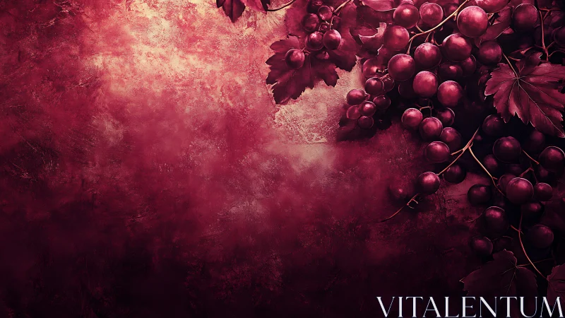 Crimson grape cascade against a velvety vintage dusk wall.