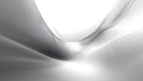 Parametric silver wave ribbons in luminous white space.