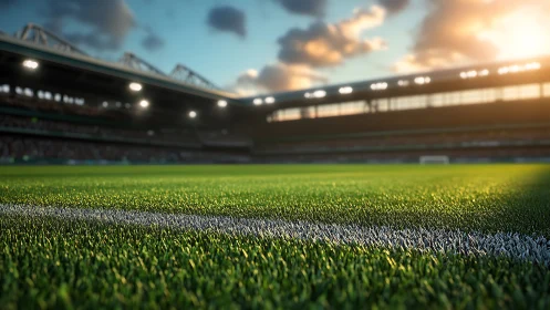 Sunlit soccer field waiting quietly for the next kickoff.