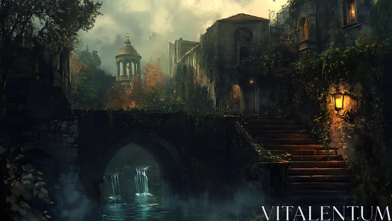 Soft lantern light welcomes wanderers to a misty canal