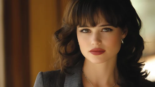 Elegant brunette portrait under warm natural window light.
