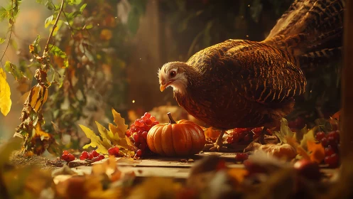 Golden Hour Harvest Guardian: Eagle Meets Autumn's Bounty.