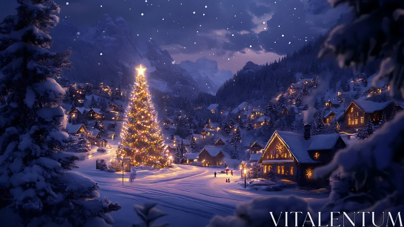 Starlit village Christmas tree turns snowfall into golden music