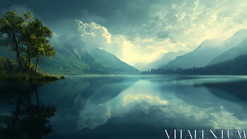 Cloud-draped mountains whisper softly into glassy lake mirrors