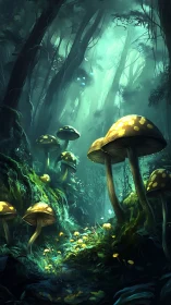 Bioluminescent Fungi Kingdom Deep Within Ancient Emerald Depths.