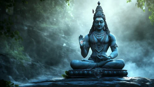 Moonlit Shiva breathes stillness through silver forest mist