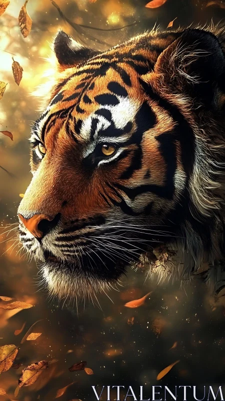 Autumn-lit tiger portrait renders hyper-detailed fur textures