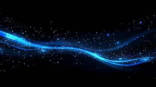 Digital painting of blue luminescent wave on cosmic field.