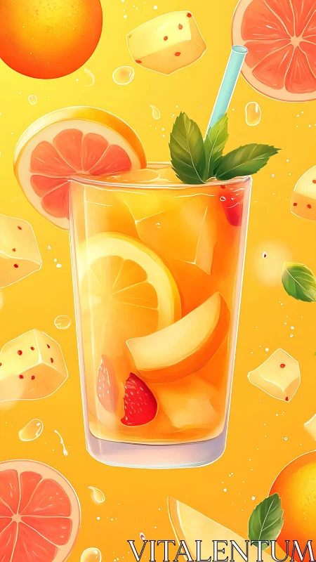 Vibrant Citrus Drink with Grapefruit and Mint Garnish.