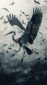 Stormborne heron commander rising through embered skies.