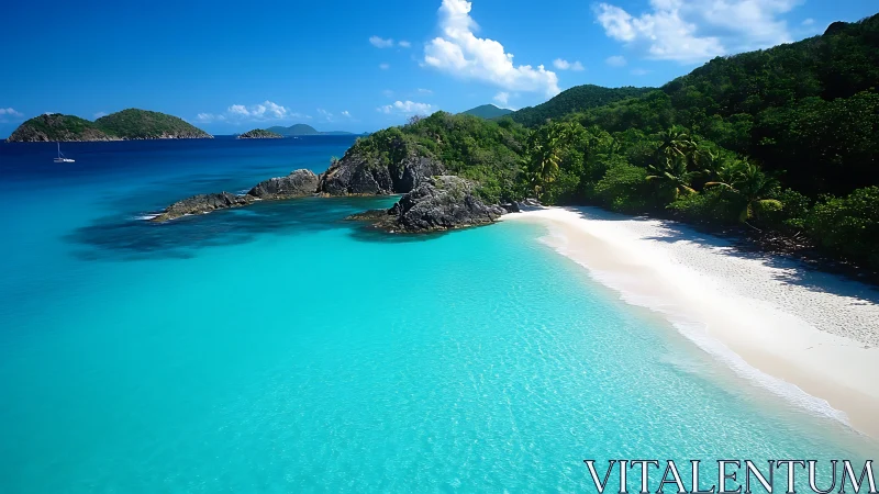 Turquoise Lagoon Beach with Granite Formations and Tropical Vegetation
