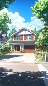 Sunlit family home rests calmly beneath a bright blue sky