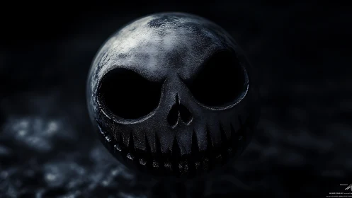 3D-rendered sinister skull sphere with dramatic low-key lighting.