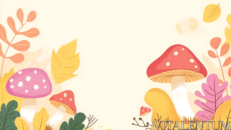 Autumn forest border illustration with stylized toadstool mushrooms