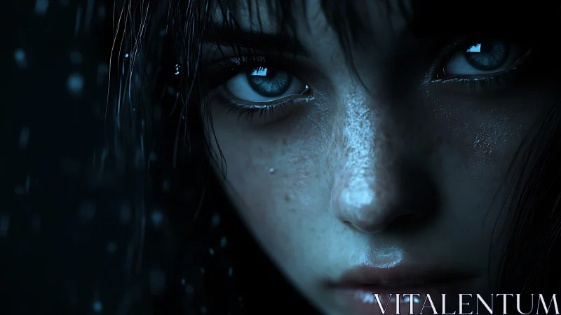 Moonlit gaze carved from rain, freckles, and quiet storms.