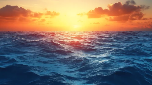 Gentle sunset waves glowing under a golden, calming sky.