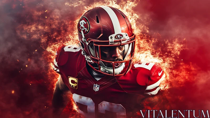 Digital NFL player portrait in blazing red inferno effect.