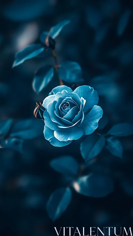 Cerulean Rose Blooms in Twilight Reverie