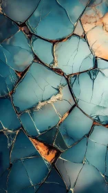 Cracked turquoise glass surface shows irregular fractured grid