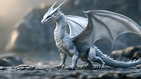 Gentle frost dragon resting in soft mountain morning light.