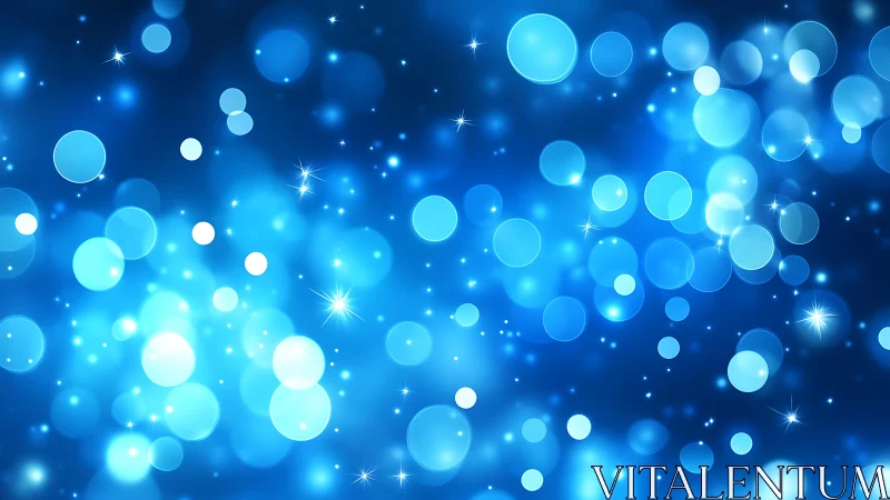 Blue bokeh abstract background with glowing circles and sparkles.